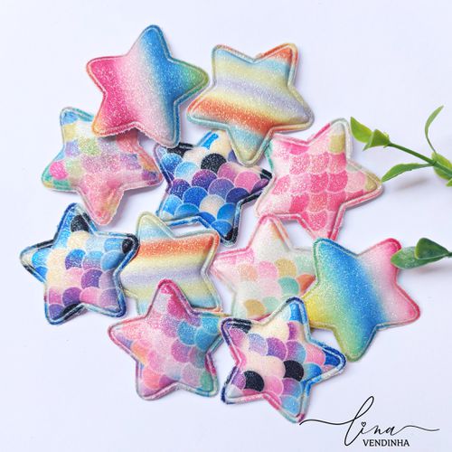 Estrela Glitter Colorida (4 unid) - VENDINHA LINA