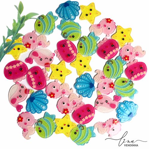 Kit Mini Apliques Fundo do Mar Acrílico Glitter (6... - VENDINHA LINA