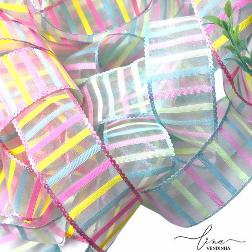 Fita Organza Listras Colorida Importada (38mm) - VENDINHA LINA