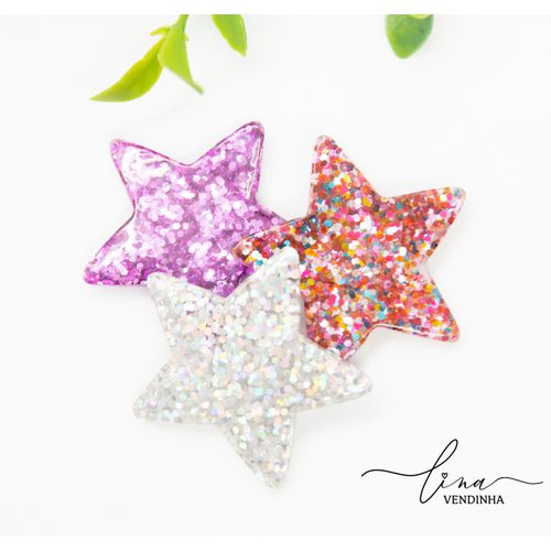 Estrelas Acrílico Glitter 4cm ( 2Uni.) - VENDINHA LINA