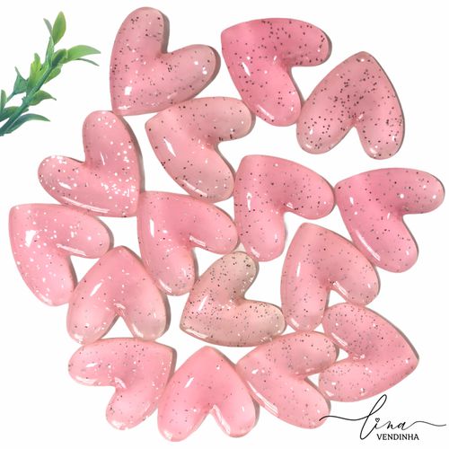 Coração Acrilico Glitter Rosa Bebê (2Uni.) - VENDINHA LINA