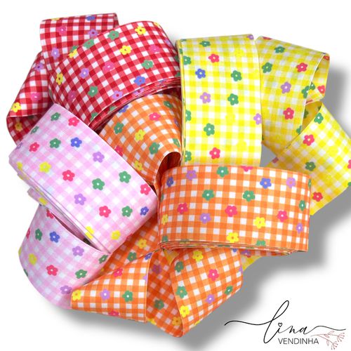 kit Fita Xadrezinha Flores (38MM) - VENDINHA LINA