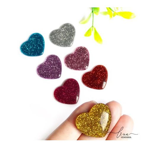 Coração Acrílico Glitter P (4 unid) - VENDINHA LINA