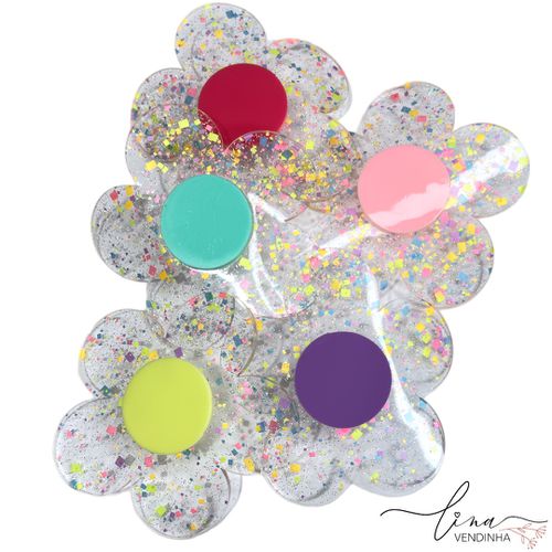 Flor Acrílico Glitter Curvado (7CM) (2Uni.) - VENDINHA LINA