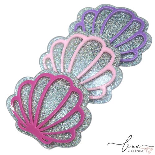 Concha Acrílico Glitter Curvado (7CM) (2Uni.) - VENDINHA LINA