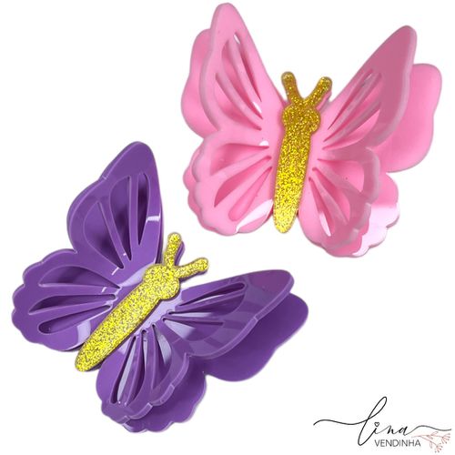 Borboleta Vazada Acrílico Curvado (7CM) (2Uni.) - VENDINHA LINA