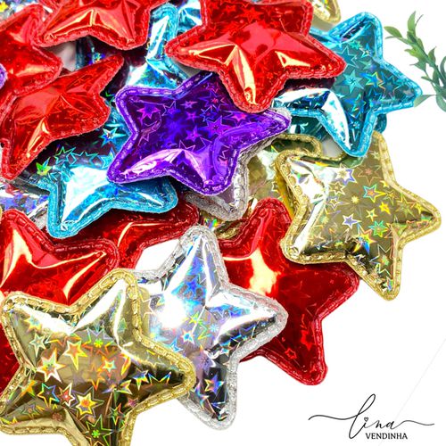 Estrela Tecido Holográfica (2 unid) - VENDINHA LINA