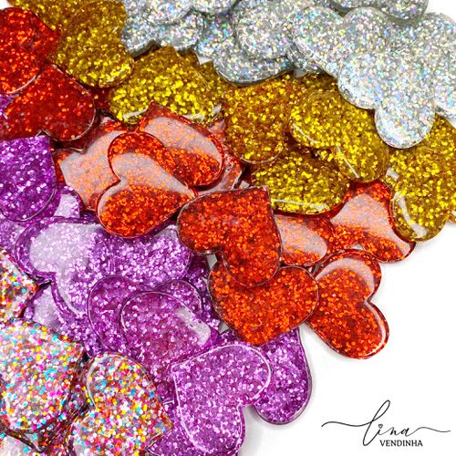 Coração Acrílico Glitter 4cm (2Uni.) - VENDINHA LINA