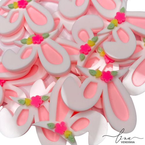 Orelha Rosa Flores Acrílico 4CM (2Uni.) - VENDINHA LINA