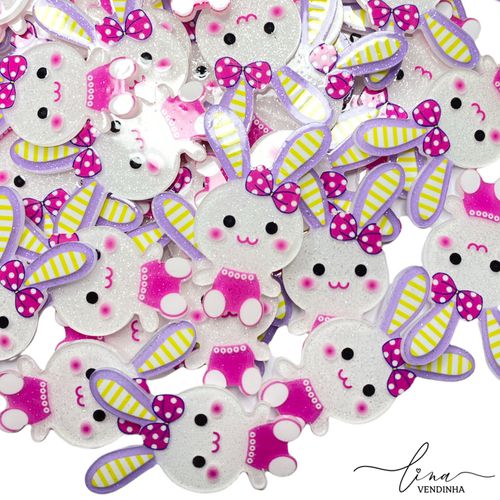 Coelho Acrílico Glitter Branco (2Uni.) - VENDINHA LINA