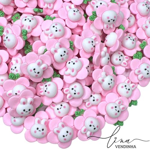 Mini Coelha Flores Resina Rosa (4Uni.) - VENDINHA LINA