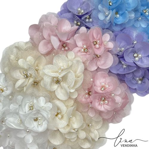 Flor Organza Tripla com Pérolas 6CM (2Uni.) - VENDINHA LINA
