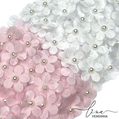 Mini Flor Organza com perolas 2CM (4Uni.) - VENDINHA LINA