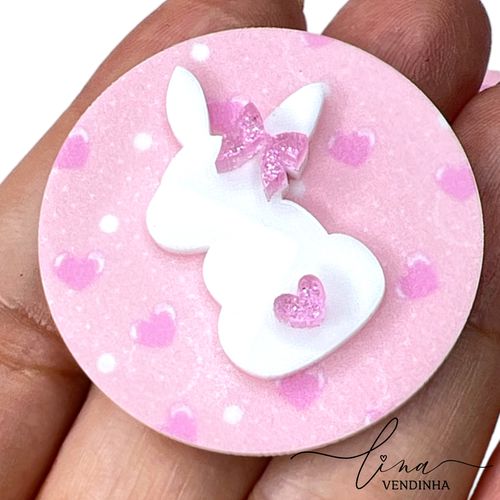 Boton Coelha Laço Acrílico 4CM (2Uni.) - VENDINHA LINA