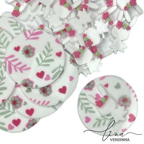 Boton Coelha Flores Acrílico 4CM (2Uni.) - VENDINHA LINA