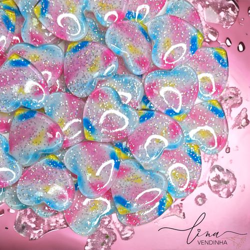 Coração Acrílico Glitter Colorido (4Uni.) - VENDINHA LINA