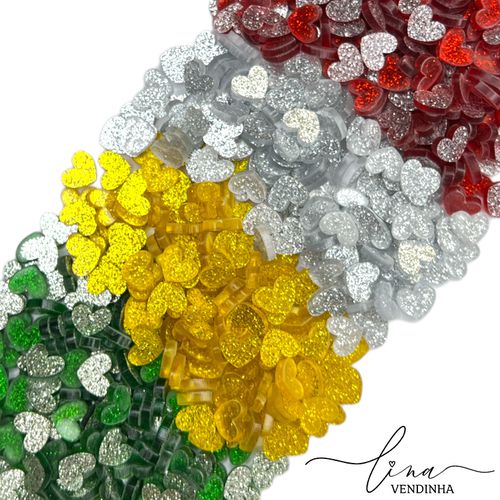 Micro Corações Acrílicos Glitter (10Uni.) - VENDINHA LINA