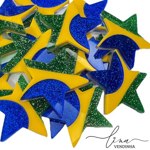 Estrela Acrílico Glitter Brasil (2Uni.) - VENDINHA LINA