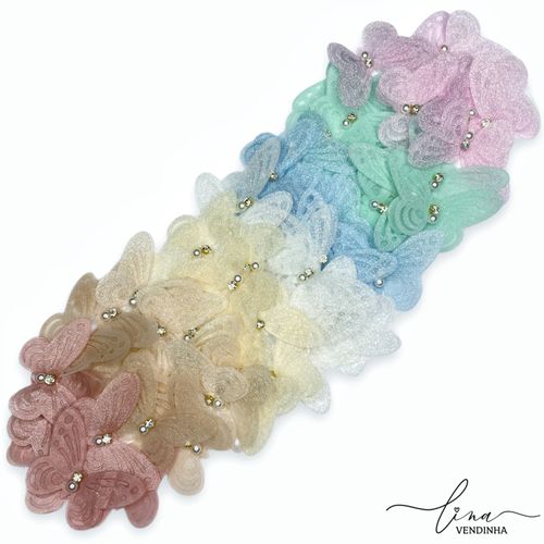 Borboleta Organza Pérola 6CM (2Uni.) - VENDINHA LINA