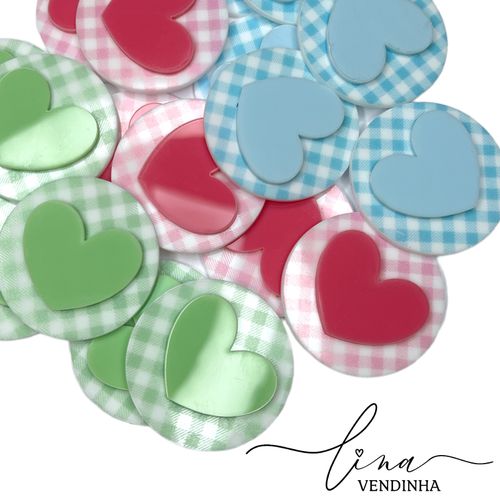Boton Coração Xadrez Acrílico 4CM (2Uni.) - VENDINHA LINA