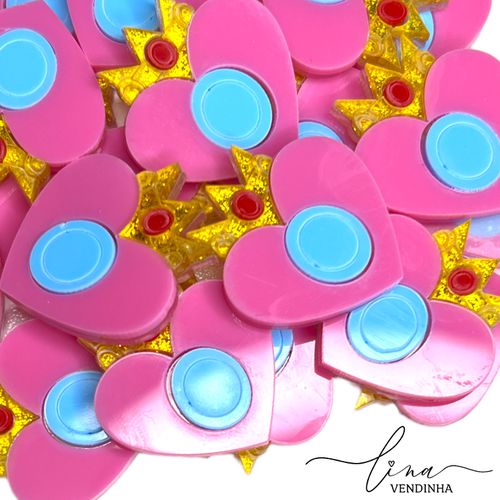 Coração Princesa Peach Acrílico (2Uni.) - VENDINHA LINA