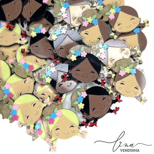 Menina Flores Junina Rostinho Acrílico (4CM) (2Uni... - VENDINHA LINA