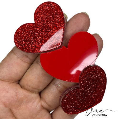 Coração Tripo Acrílico (9CM) (2Uni.) - VENDINHA LINA
