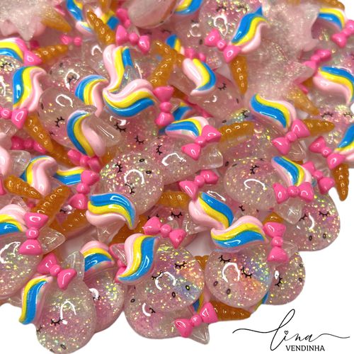 Unicórnio Laço Rosa Glitter (2Uni.) - VENDINHA LINA