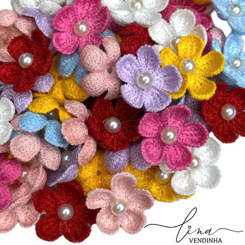  Flor Tricô/Peróla 4CM (4Uni.) - VENDINHA LINA