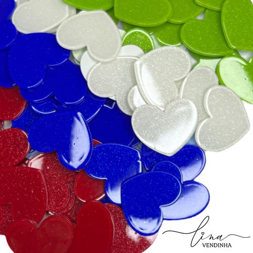 Coração Oval Glitter 3,5cm (2 uni.) - VENDINHA LINA