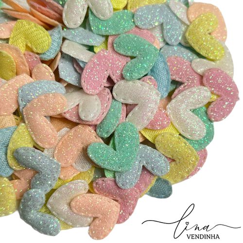 Mini Coração Tecido Glitter Candy (12Uni.) - VENDINHA LINA