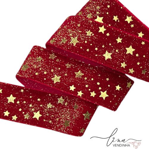 Fita Veludo Lurex Estrelas (38mm) - VENDINHA LINA