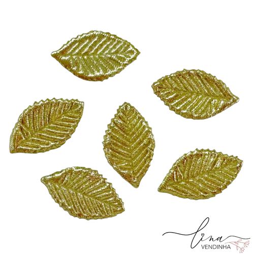 Folha Bordada Dourada (10Uni.) - VENDINHA LINA