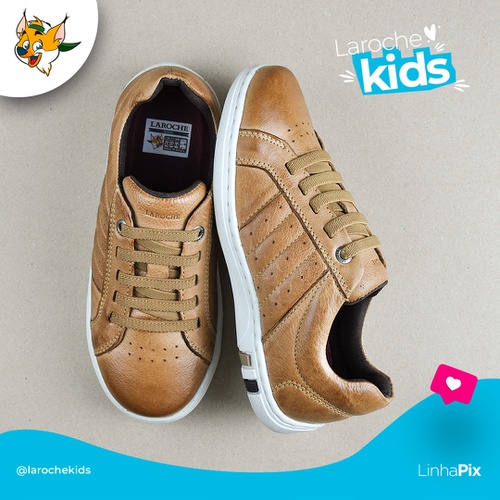 Sapatenis Infantil Pix em Couro - Areia | Calçados Laroche