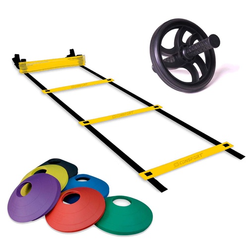 Kit Escada de Agilidade + 10 Chapéu Chinês Colorido + Roda Abdominal - Natural Fitness