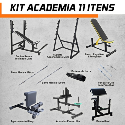 KIT 11 Itens Aparelhos Academia de Musculação - Natural Fitness