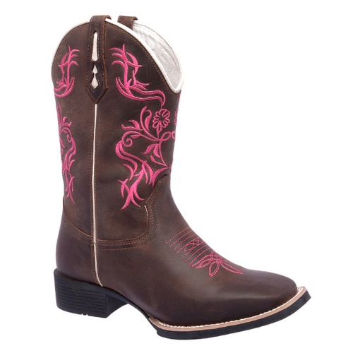 bota texana feminina tribal rosa em couro legitimo