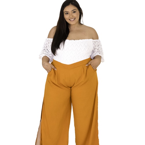 Calça Pantalona Eva Plus Size Laranja - Via Sol Brazil