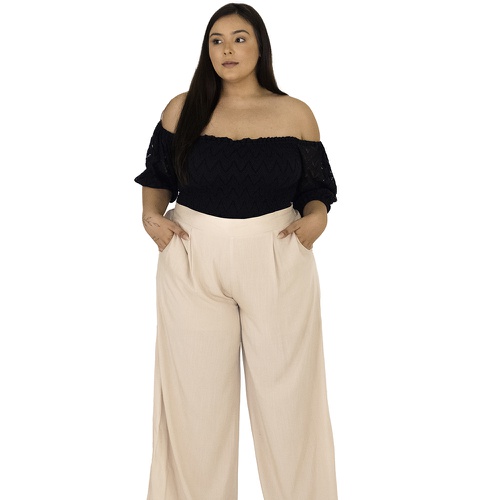 Calça Pantalona Eva Plus Size Off White - Via Sol Brazil