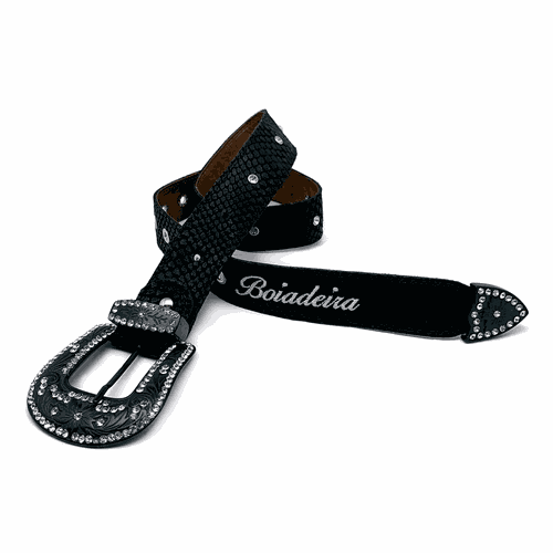 CINTO EM COURO BORDADO BOIADEIRA BRANCO COM STRASS... - Botas Texanas Bruto