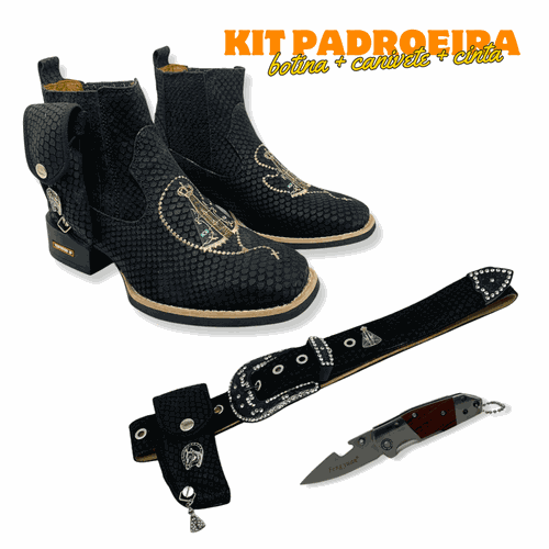 COMBO BOTINA + CINTO EM COURO ESTILIZADO BORDADO N... - Botas Texanas Bruto