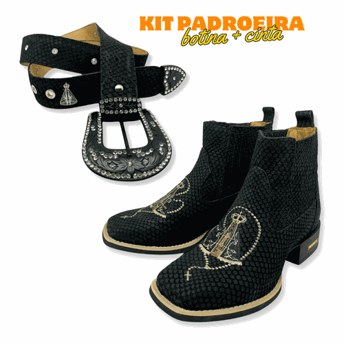 COMBO BOTINA + CINTO EM COURO ESTILIZADO BORDADO N... - Botas Texanas Bruto