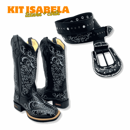 COMBO BOTA TEXANA + CINTO EM COURO PRETO BORDADO C... - Botas Texanas Bruto
