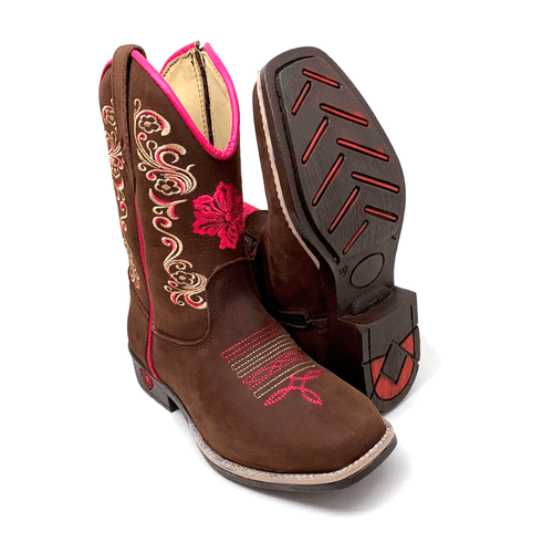TEXANA INFANTIL EM COURO BORDADO FLORES - TI13 - Botas Texanas Bruto