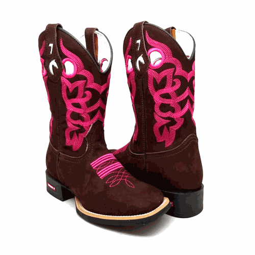 BOTA TEXANA EM COURO NOBUCK MARROM CAFÉ BORDADO RO... - Botas Texanas Bruto