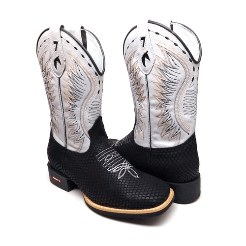 BOTA TEXANA EM COURO ESCAMA DE PEIXE BORDADO PRETO... - Botas Texanas Bruto