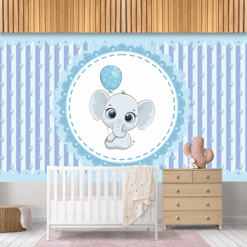 Papel de Parede Infantil Elefante Azul - CEMPORCEMTOFIXO