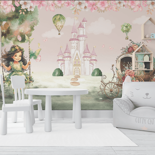 Papel de Parede Menina Divertindo no Castelo - CEMPORCEMTOFIXO