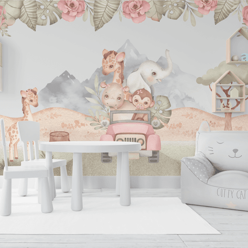 Papel de Parede Menina Safari Encantado com Flores - CEMPORCEMTOFIXO