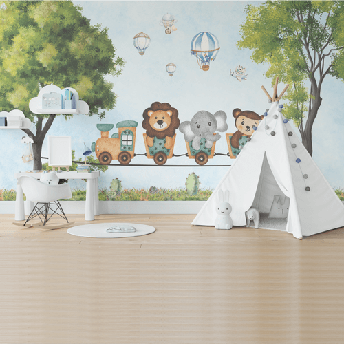 Papel de Parede Menino Trem Leãozinho - CEMPORCEMTOFIXO
